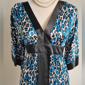 Alice & Trixie Saks Fifth Avenue Silk Leopard Print Blouse Blue Black Size Small